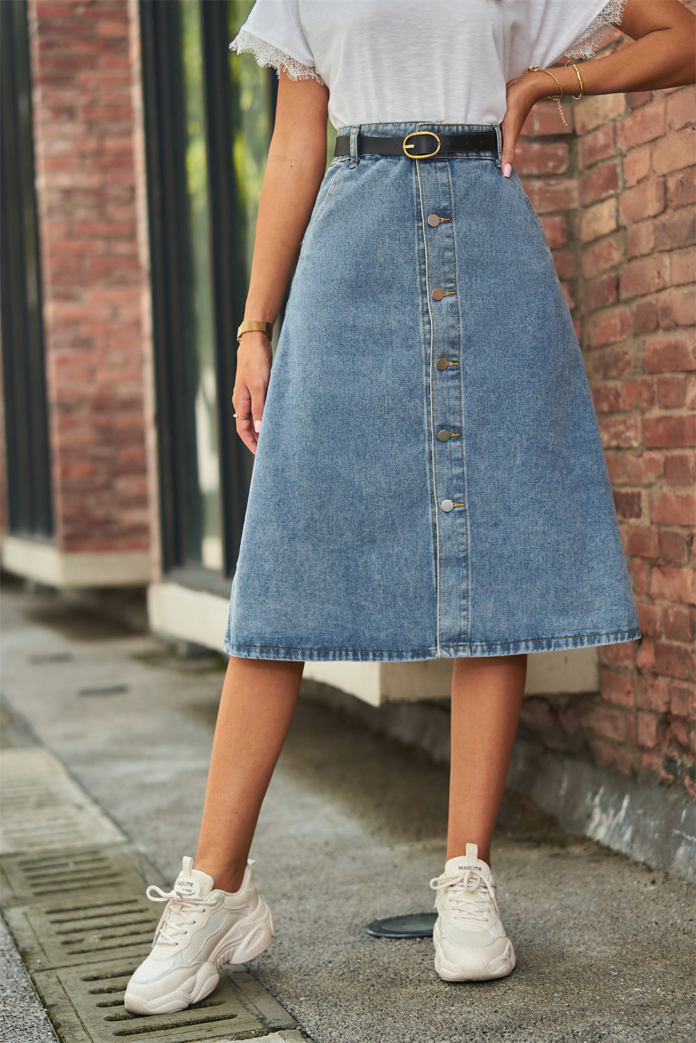 Button Front A-Line Denim Skirt – Casual Loft